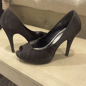 Black Satin Peep Toe Shoes